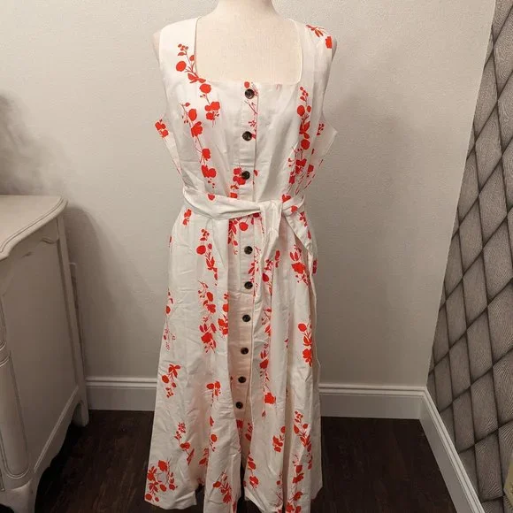 Ann Taylor Floral Button Flare Dress